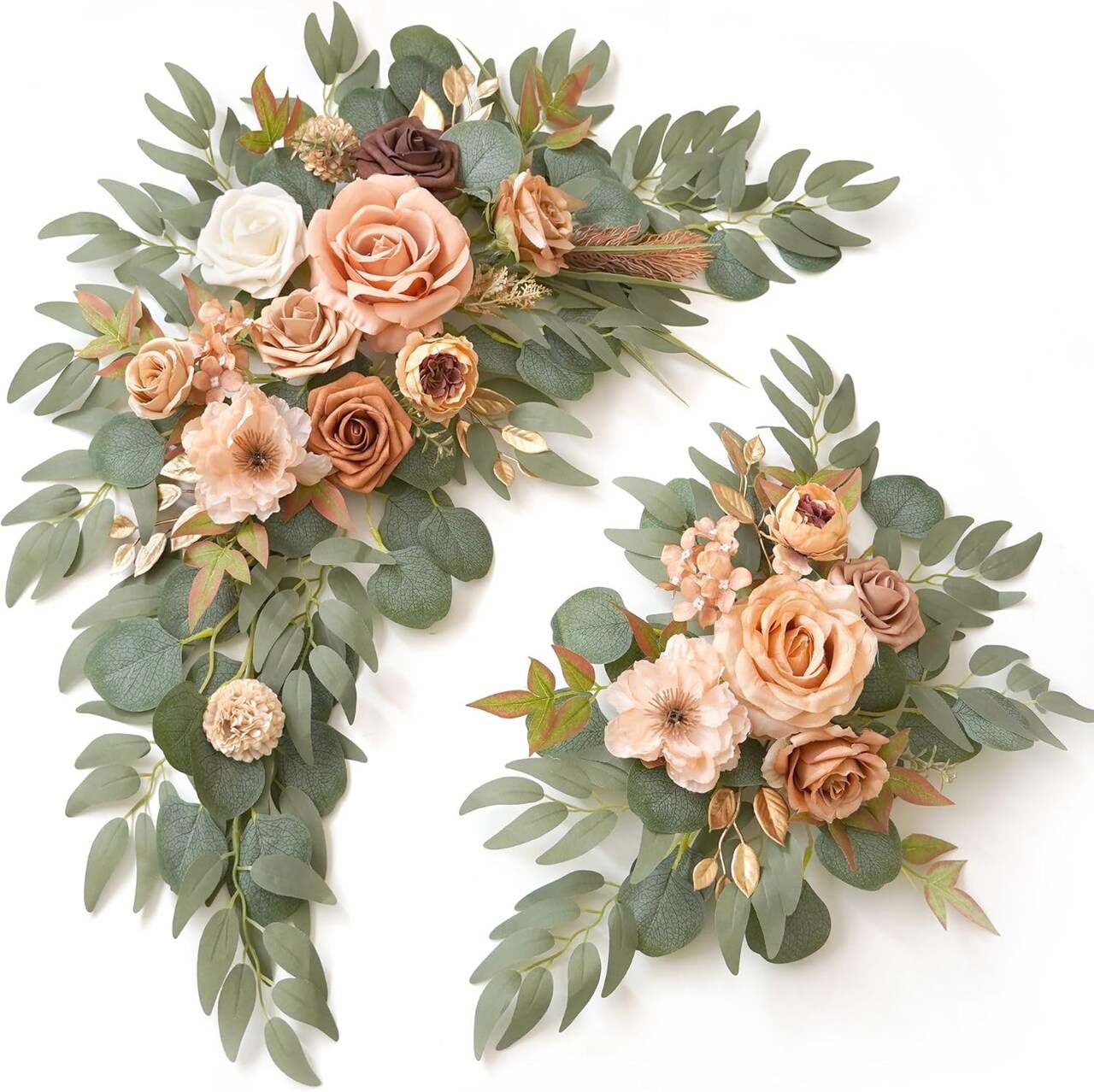 Wedding Faux Flower Swag Set of 2 – Terracotta Artificial Floral Arrangements for Ceremony Signs, Reception Entrance, Welcome Boards, Easel & Wall Decor for Wedding & Event Styling